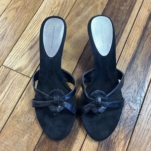 Predictions Black Faux Croc Toe Ring Heeled Mules Sandals Shoes 8.5W